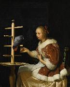 Frans van Mieris A Young Woman in a Red Jacket Feeding a Parrot Sweden oil painting artist